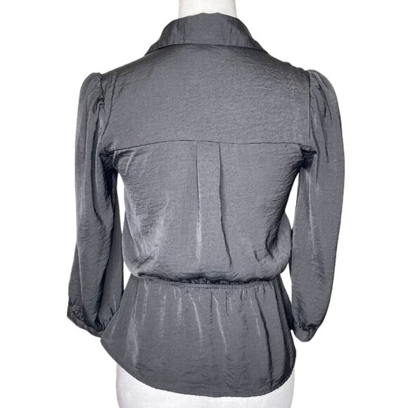 Monteau Black Colllared Half Button Elastic Tie Waist 3/4 Sleeve Casual Small - Picture 3 of 7